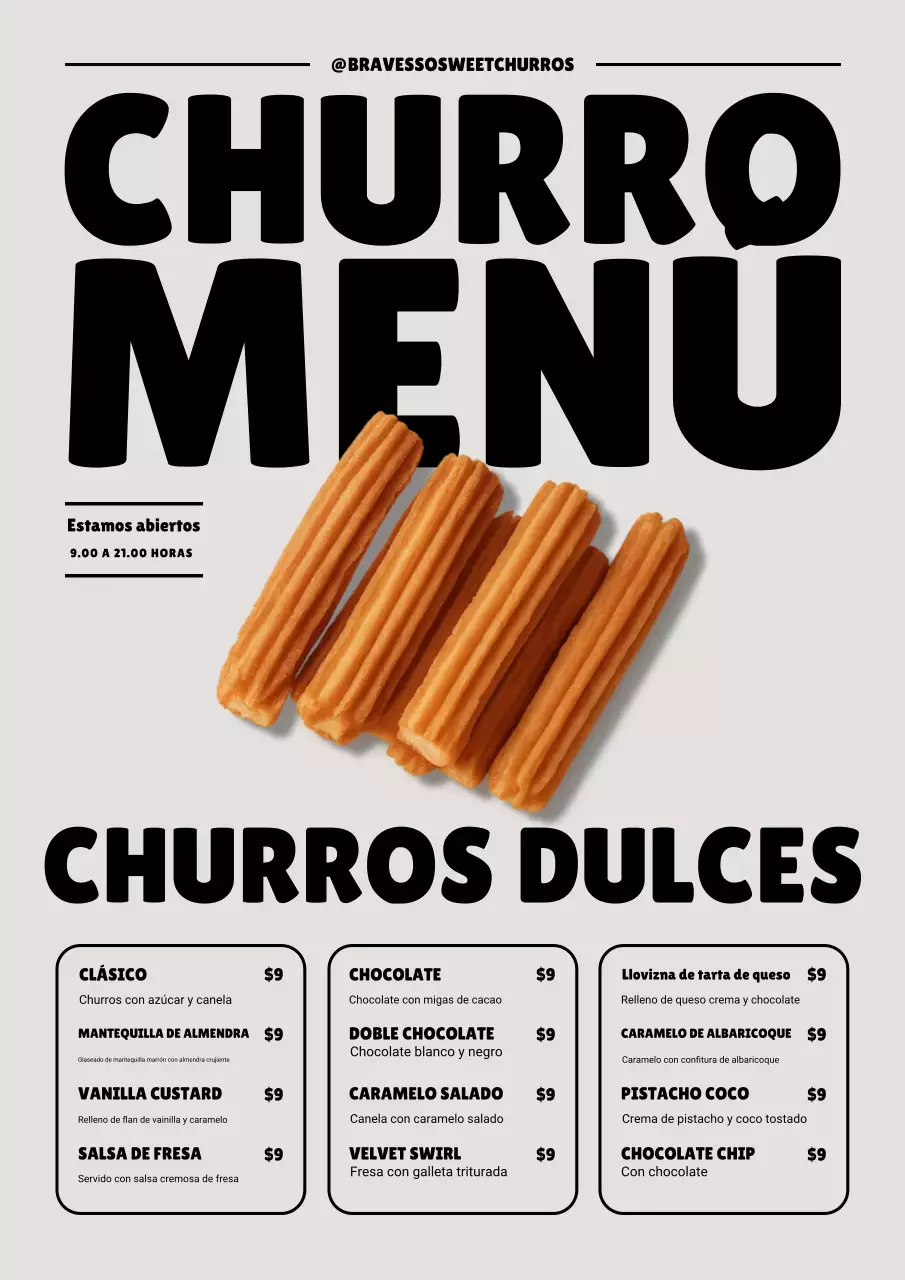 Menú de postres modernos en beige