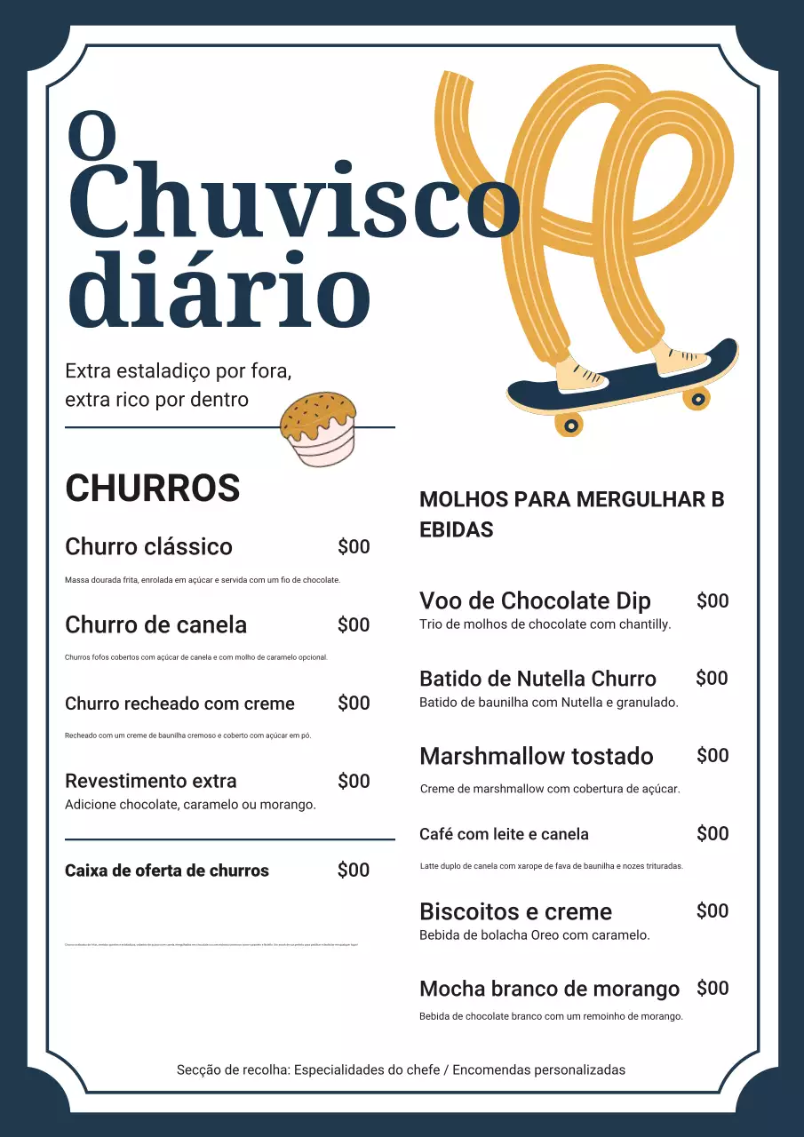 cardápio de sobremesas moderno da marinha