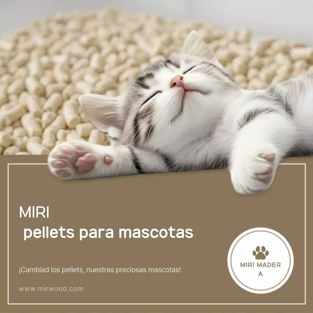 Anuncio de pellets para mascotas de color beige