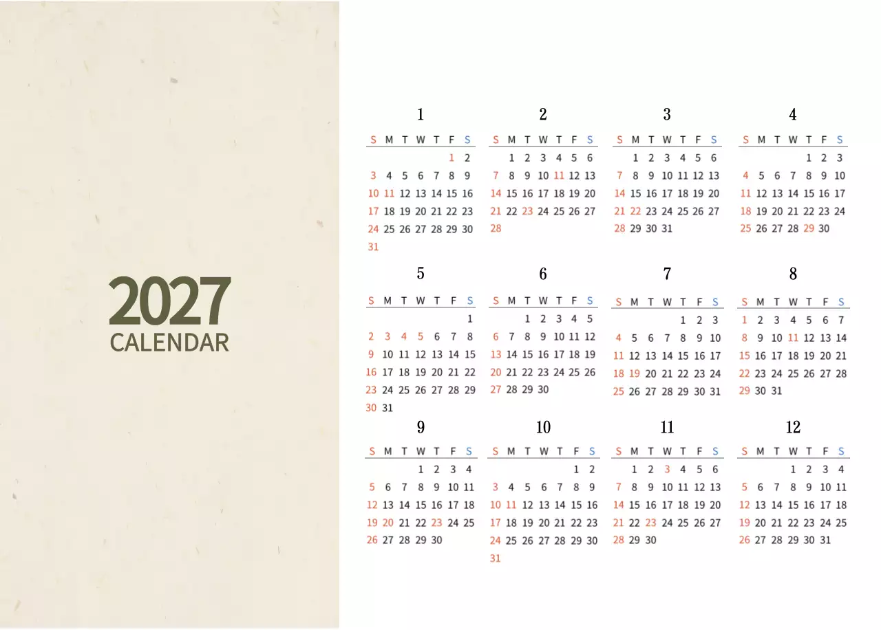 ベージュの伝統料理カレンダー