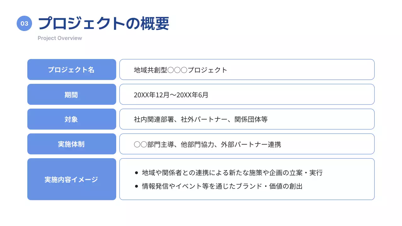 青 シンプル プロジェクト 提案書 プレゼンテーション