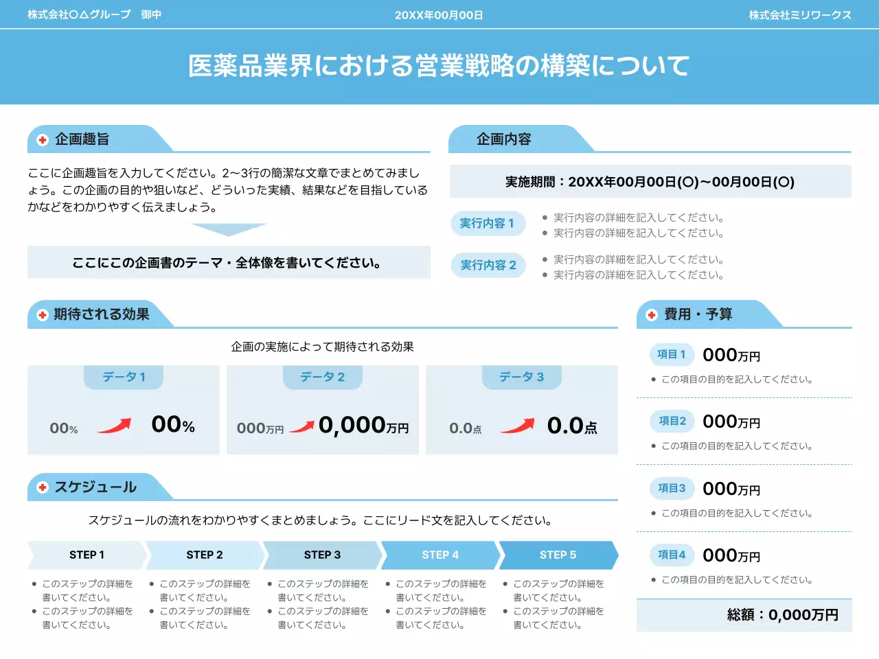 青 シンプル 医薬品 企画書 プレゼンテーション