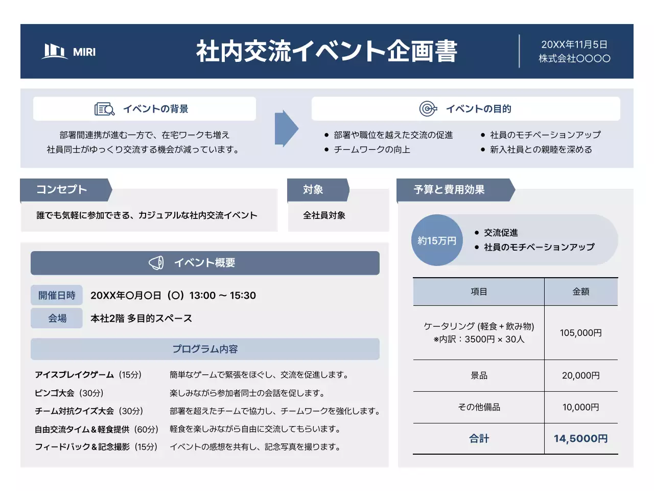 青 シンプル 企業 企画書 プレゼンテーション