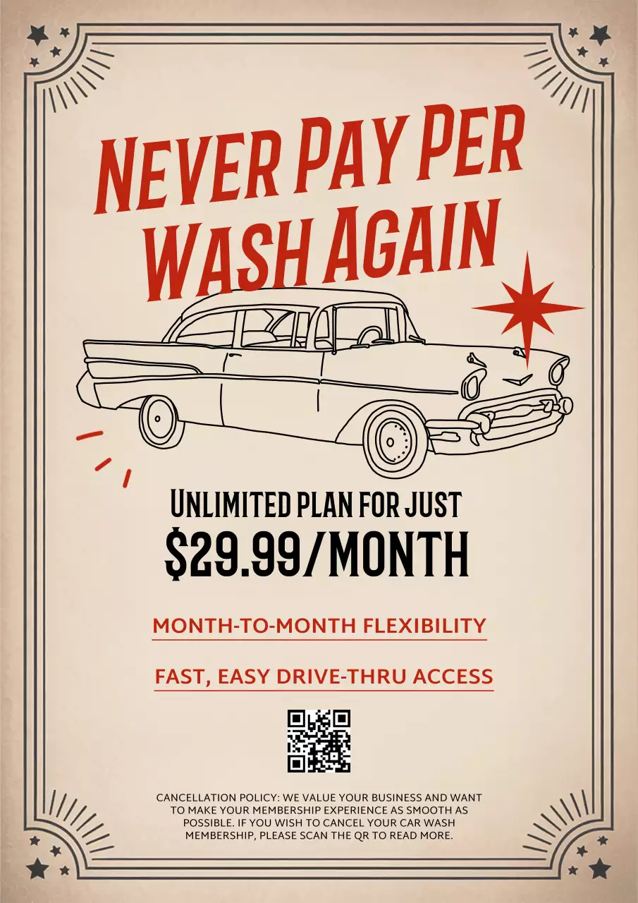 Beige Retro Car Wash Promotion Poster