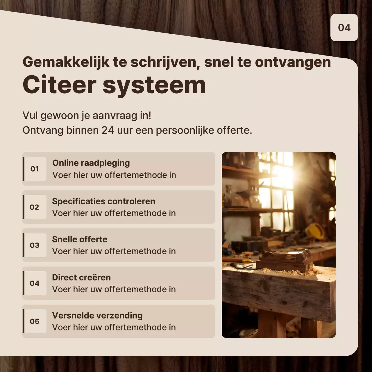 Advertentie voor bruin eenvoudig meubilair