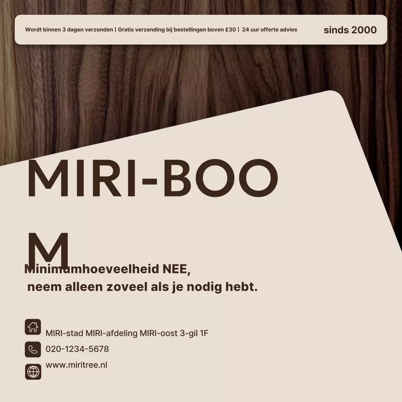 Advertentie voor bruin eenvoudig meubilair