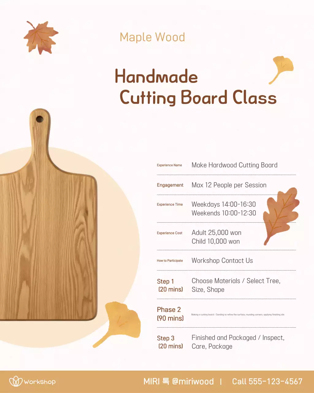 Tuyển dụng lớp học trải nghiệm làm thớt thủ công đơn giản màu be