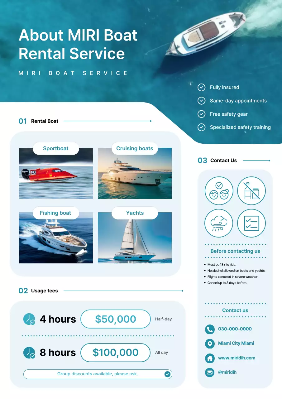 teal modern boat advertisement