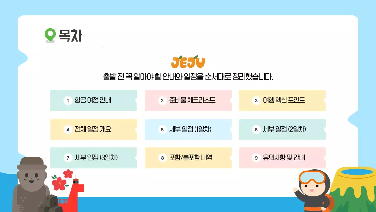 파랑 귀여운 제주도 여행가이드