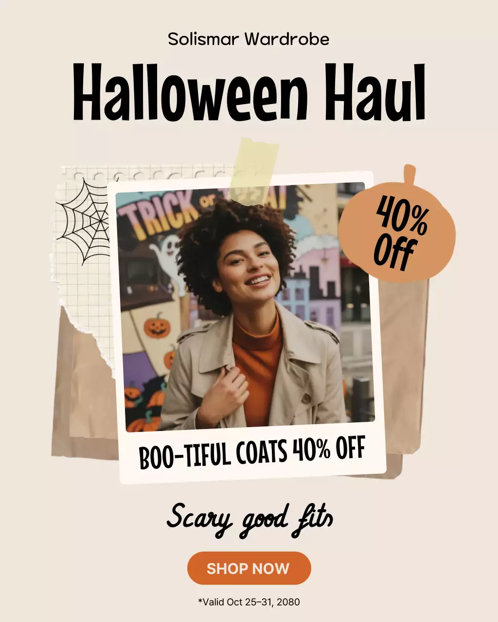 Beige Retro Halloween Sale Promotion Instagram Post