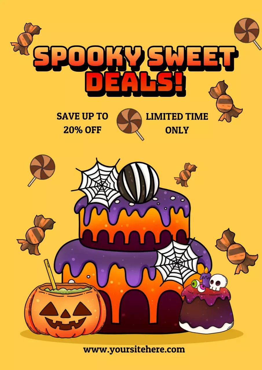 Seasonal Candy Sale Promotion in Bold Yellow and Purple