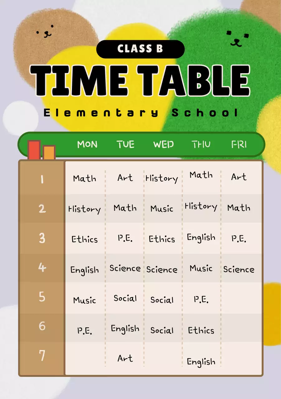 Soft character illustration timetable