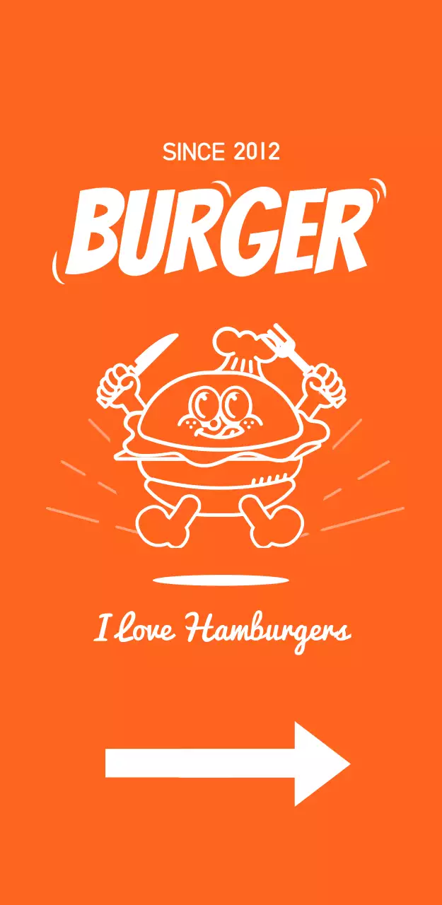 주황색 배경의 햄버거 일러스트가 있는 메뉴가 있는 입간판