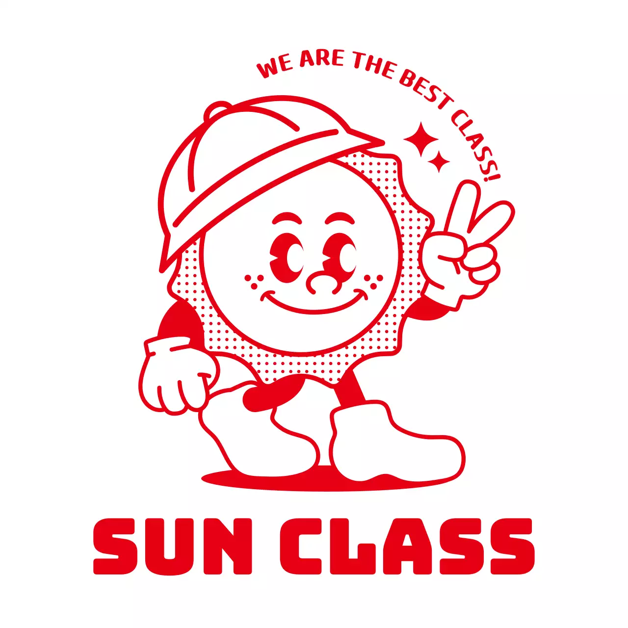 빨간색 단색의 심플하고 귀여운 햇님 일러스트 스타일 미아 방지용 