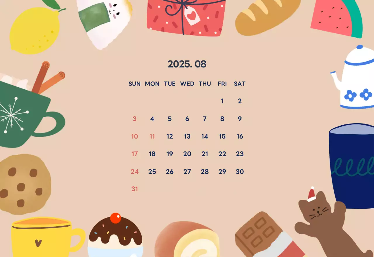 ネイビーブルーとベージュのかわいい2025年卓上カレンダー