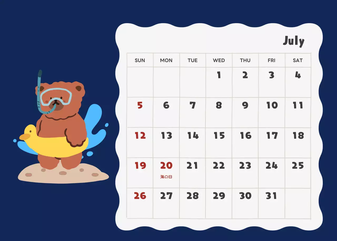 ネイビーブルーとベージュのかわいい2025年カレンダー