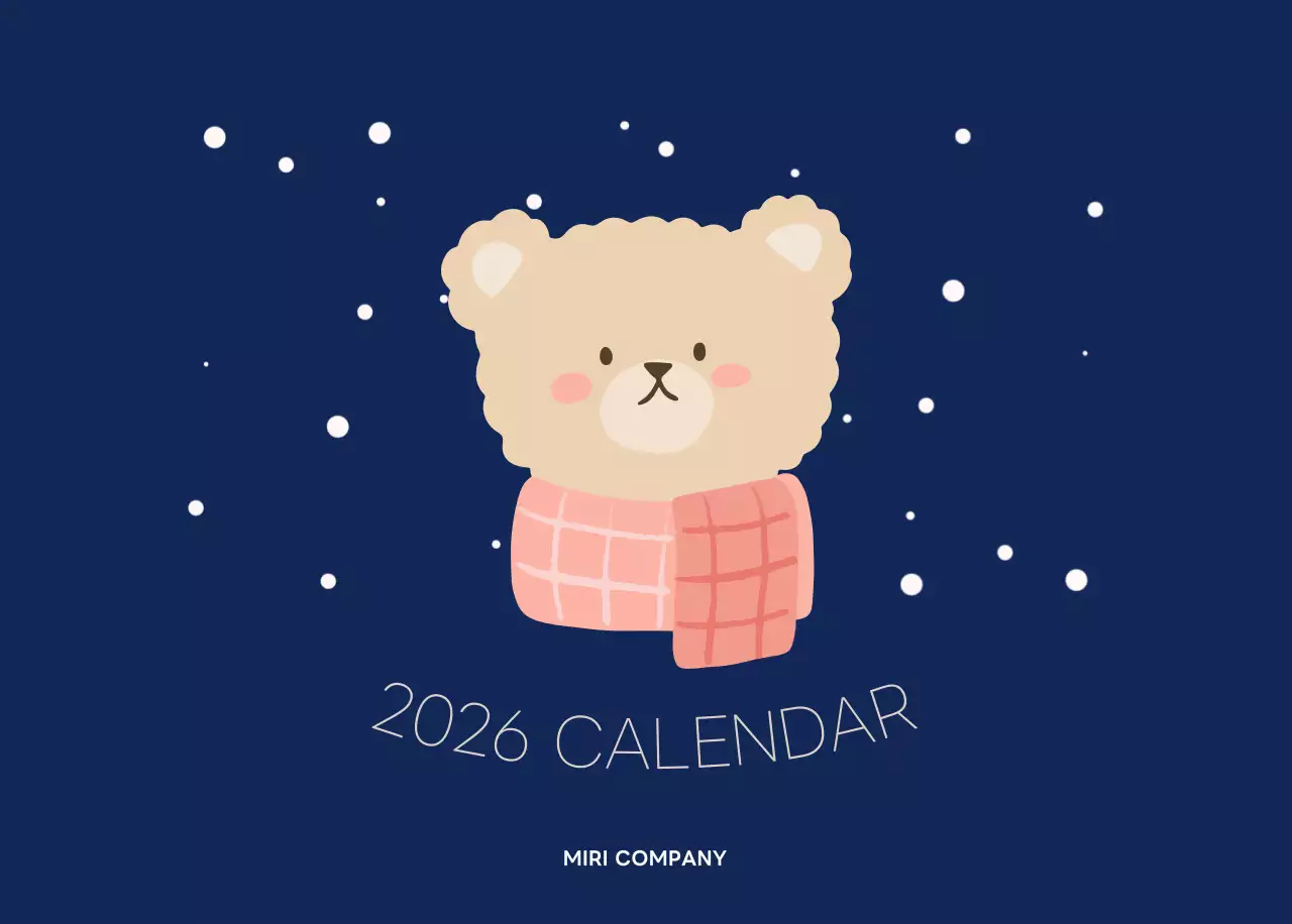 ネイビーブルーとベージュのかわいい2025年カレンダー