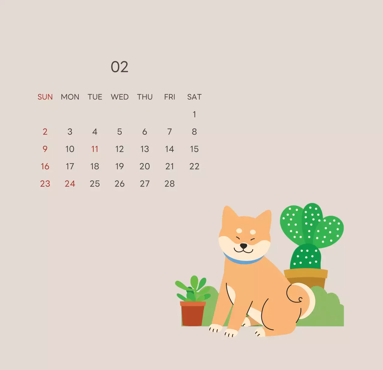 ベージュとグリーンのかわいい2025年子犬の卓上カレンダー