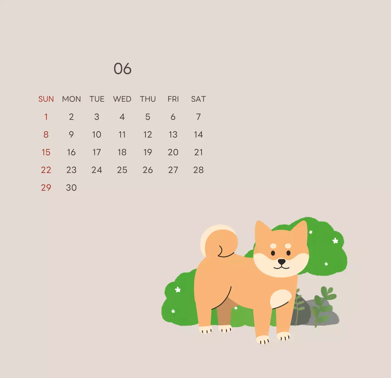 ベージュとグリーンのかわいい2025年子犬の卓上カレンダー