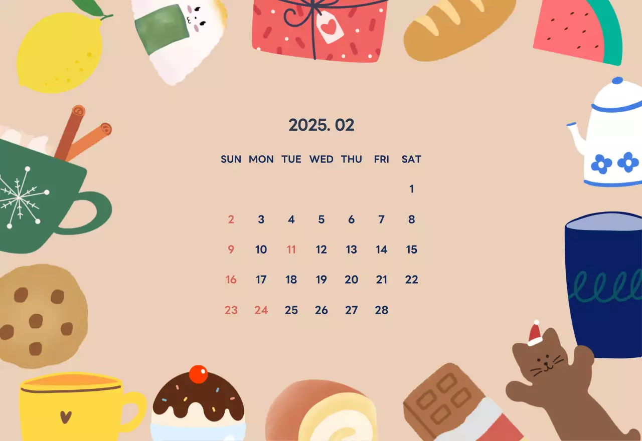 ネイビーブルーとベージュのかわいい2025年卓上カレンダー