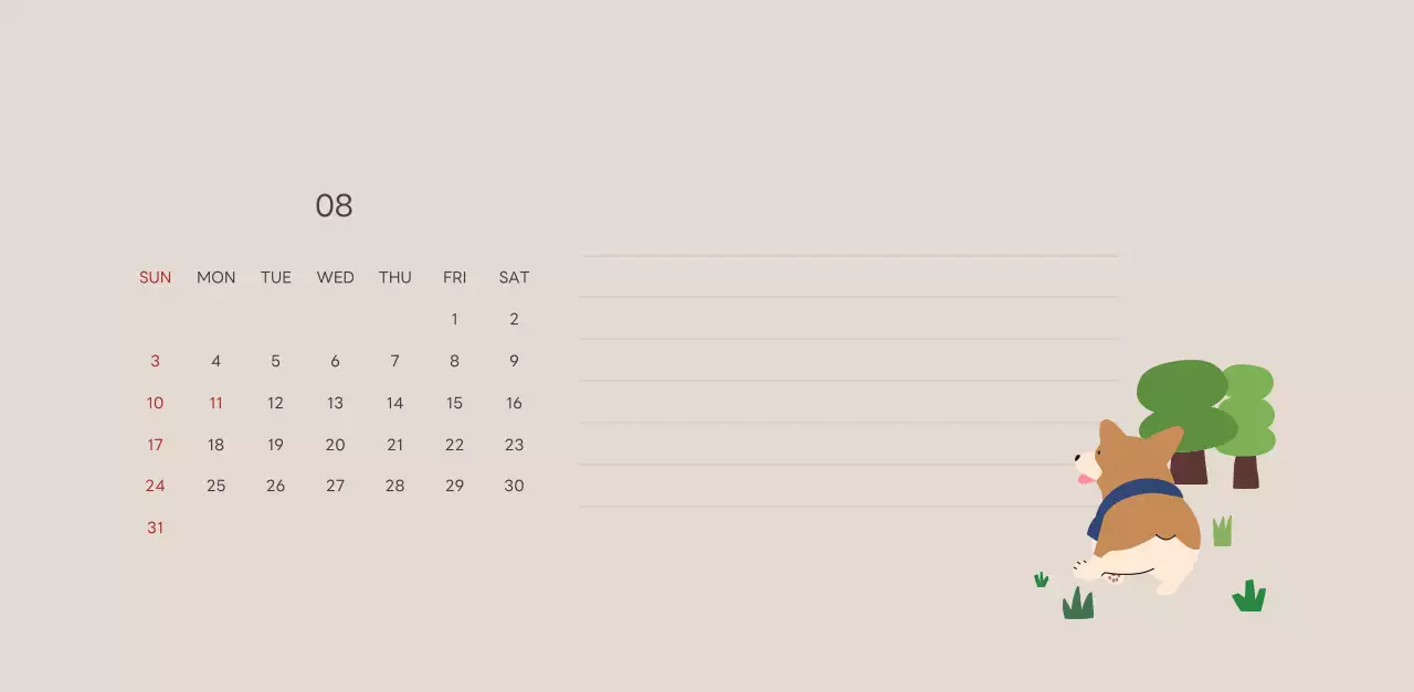 ベージュとグリーンのかわいい2025年子犬の卓上カレンダー