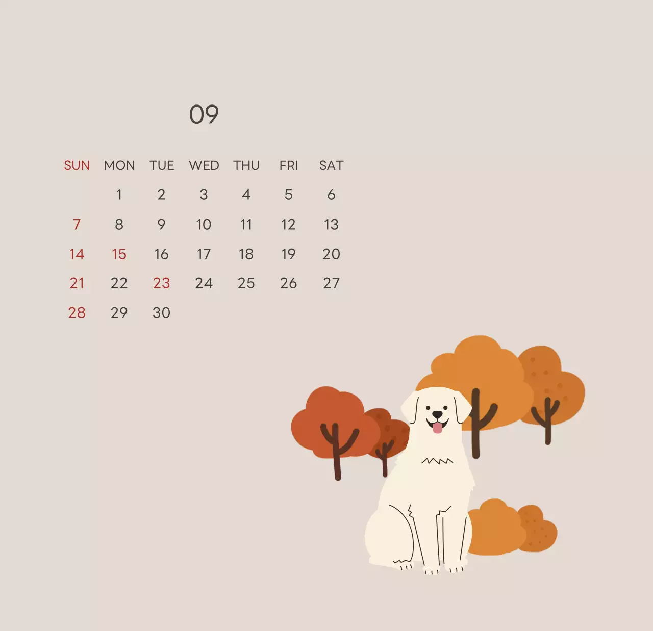 ベージュとグリーンのかわいい2025年子犬の卓上カレンダー