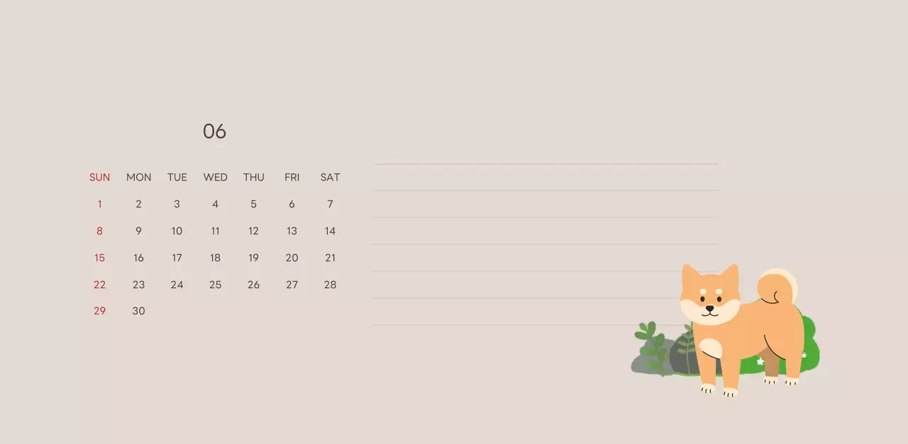 ベージュとグリーンのかわいい2025年子犬の卓上カレンダー