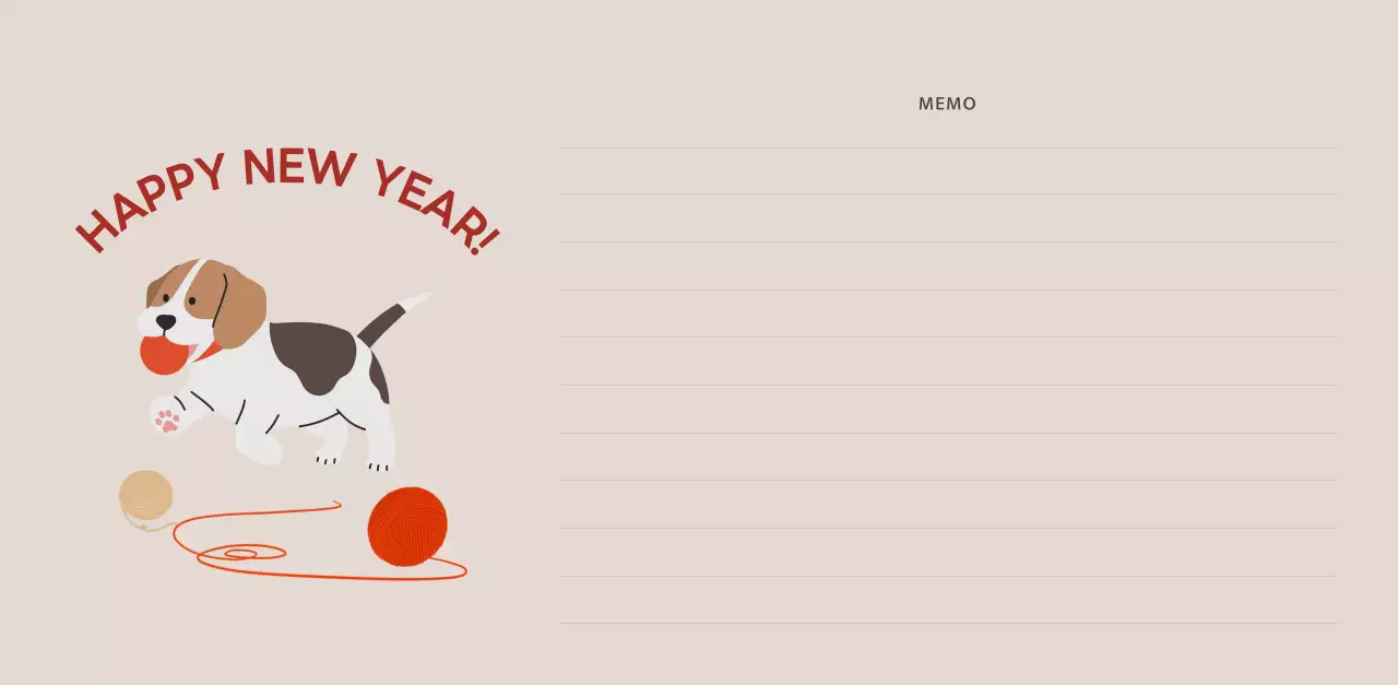 ベージュとグリーンのかわいい2025年子犬の卓上カレンダー