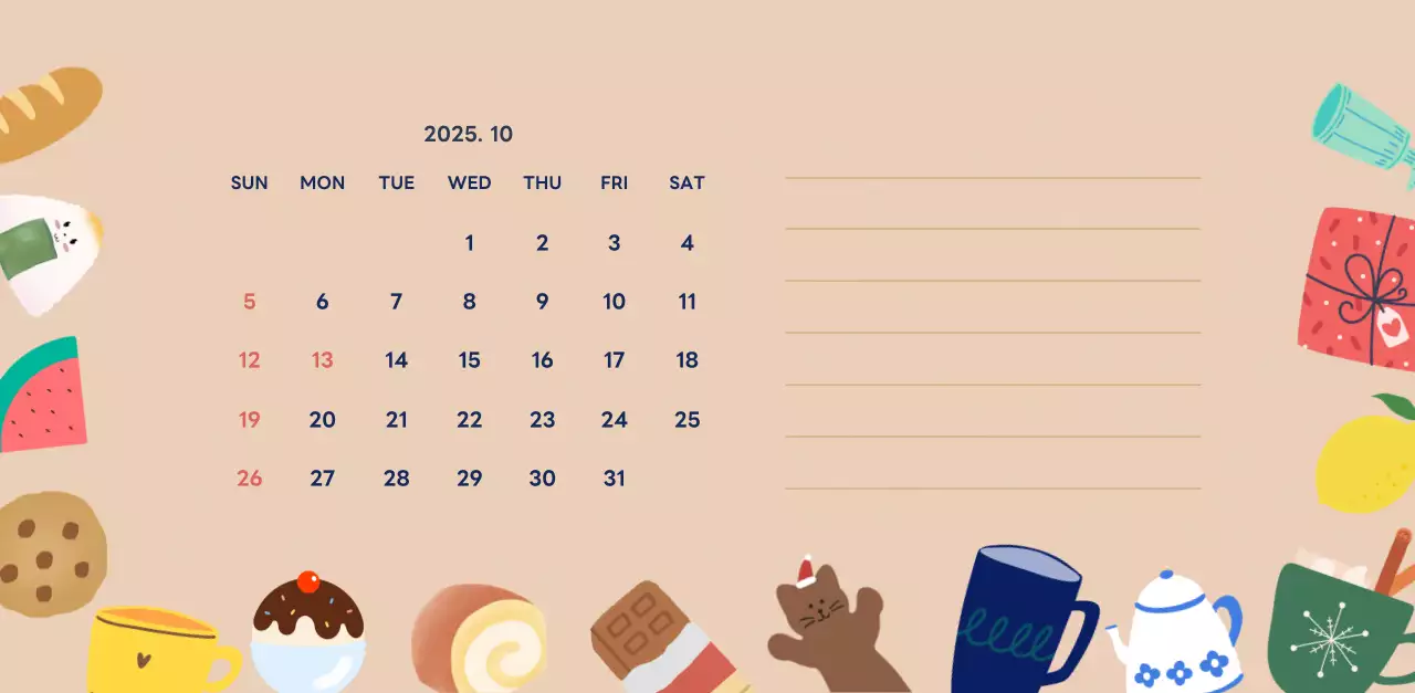 ネイビーブルーとベージュのかわいい2025年卓上カレンダー