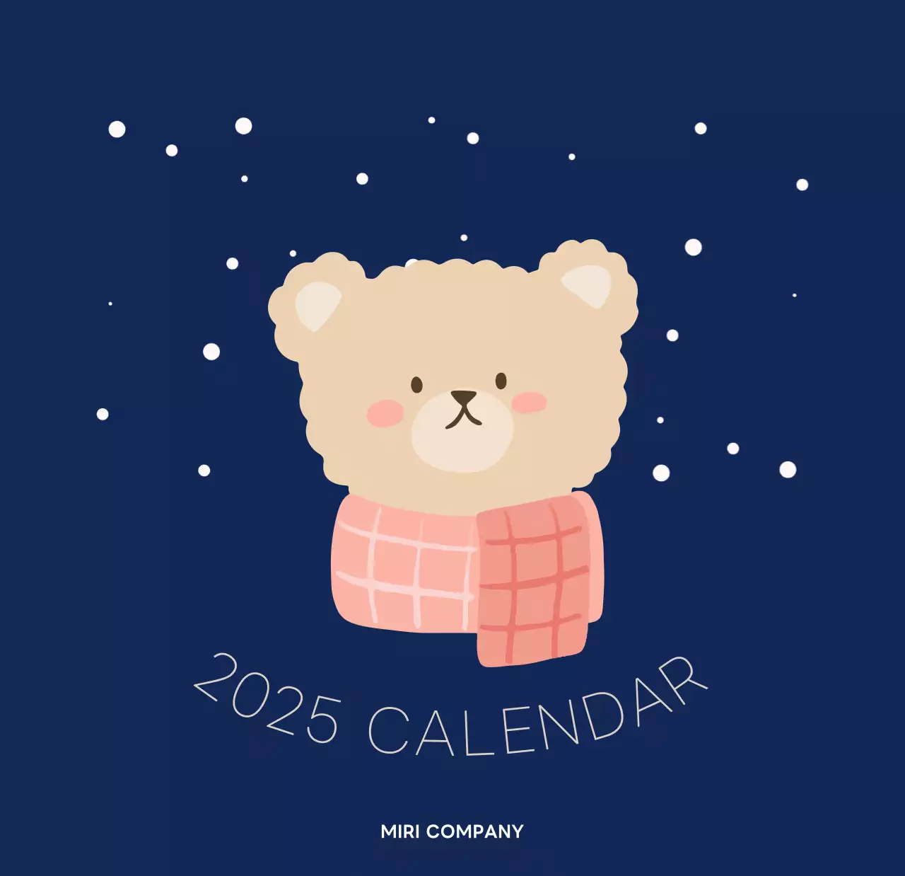 ネイビーブルーとベージュのかわいい2025年卓上カレンダー