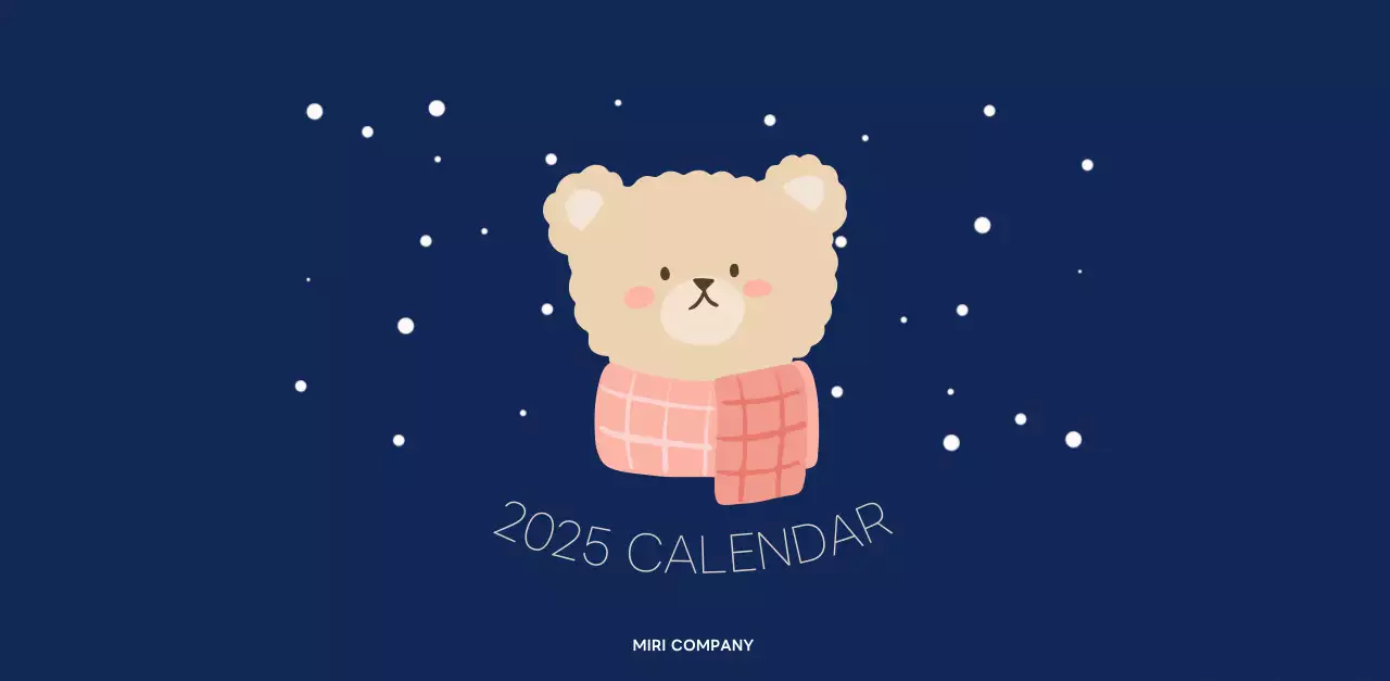 ネイビーブルーとベージュのかわいい2025年卓上カレンダー