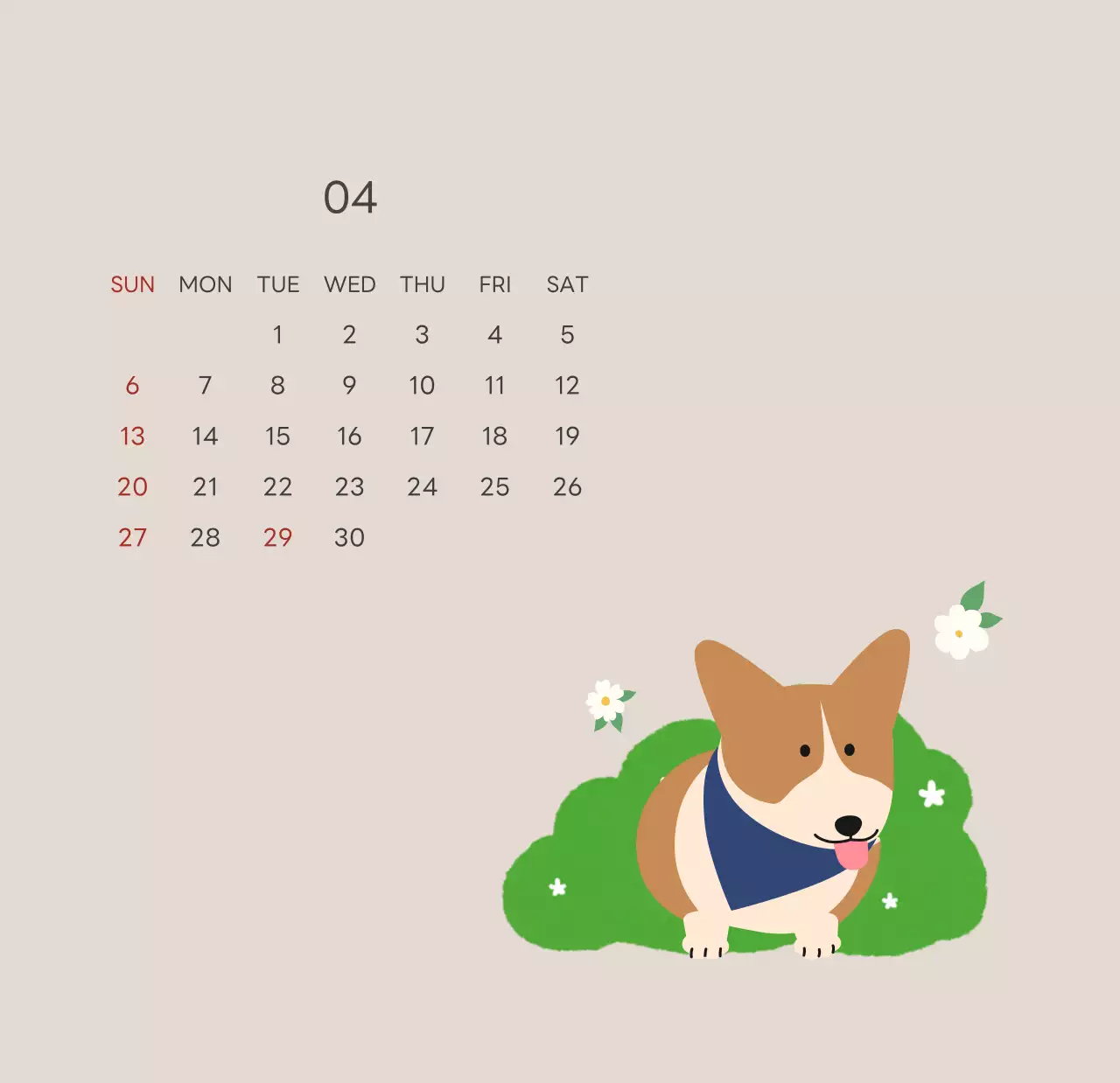 ベージュとグリーンのかわいい2025年子犬の卓上カレンダー