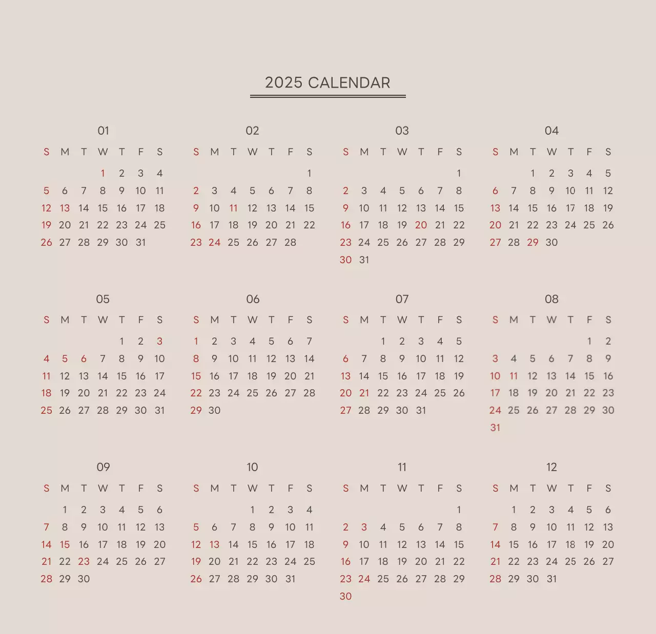 ベージュとグリーンのかわいい2025年子犬の卓上カレンダー