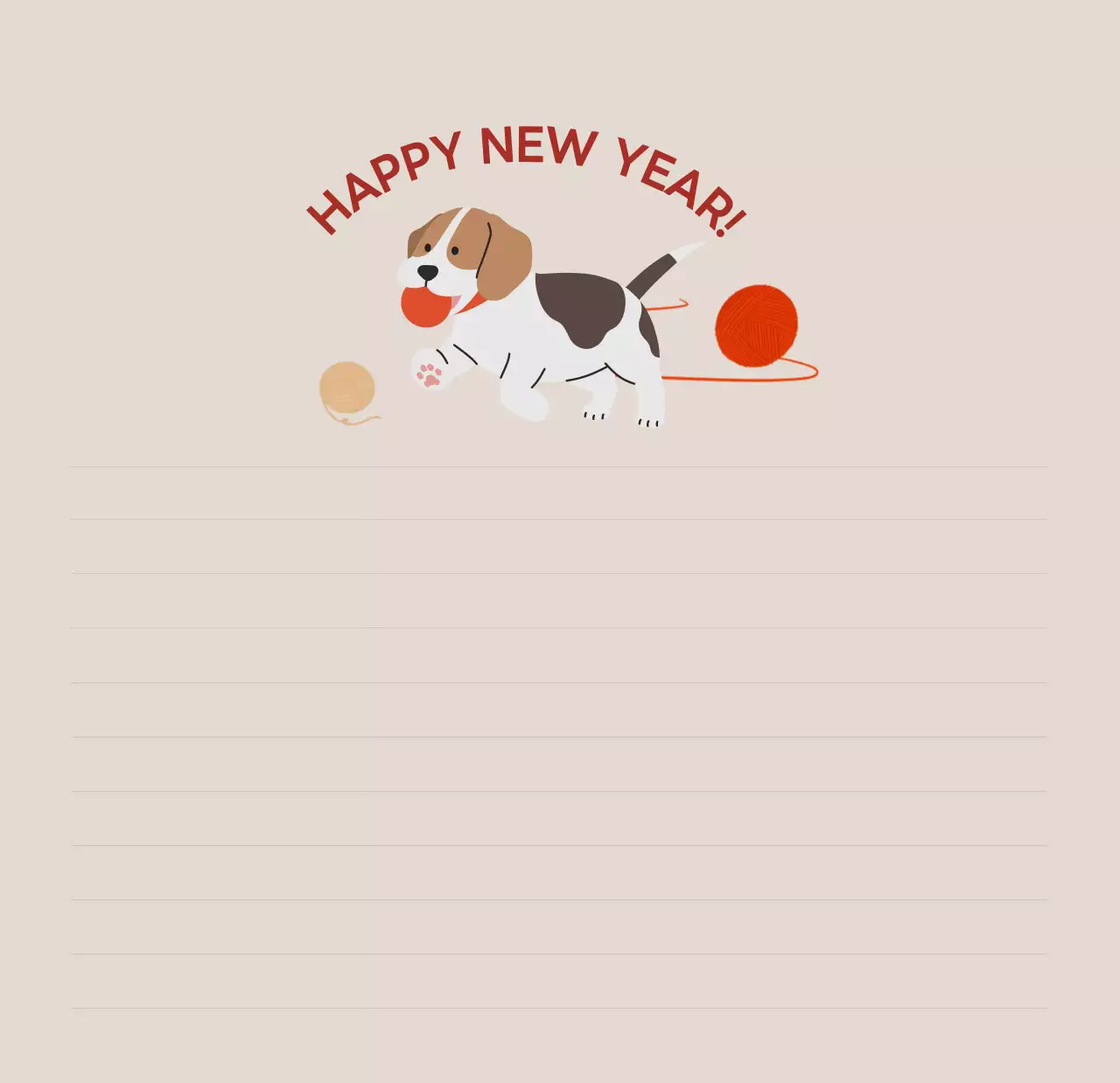 ベージュとグリーンのかわいい2025年子犬の卓上カレンダー