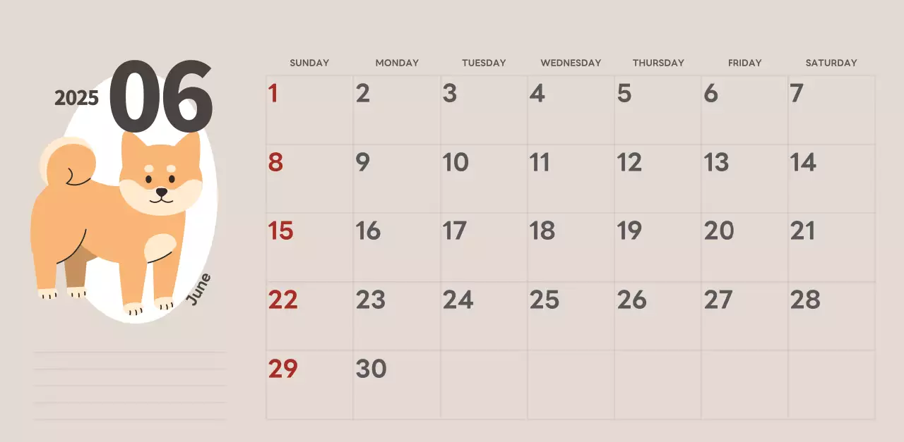 ベージュとグリーンのかわいい2025年子犬の卓上カレンダー