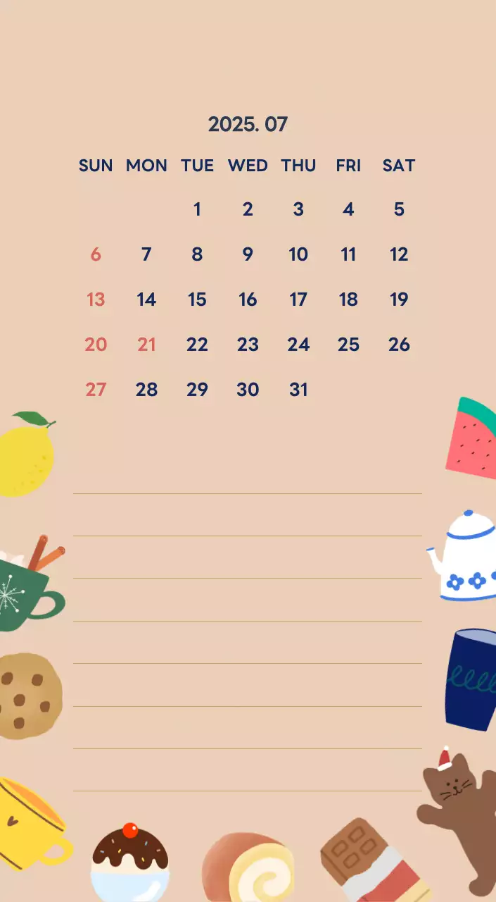 ネイビーブルーとベージュのかわいい2025年卓上カレンダー