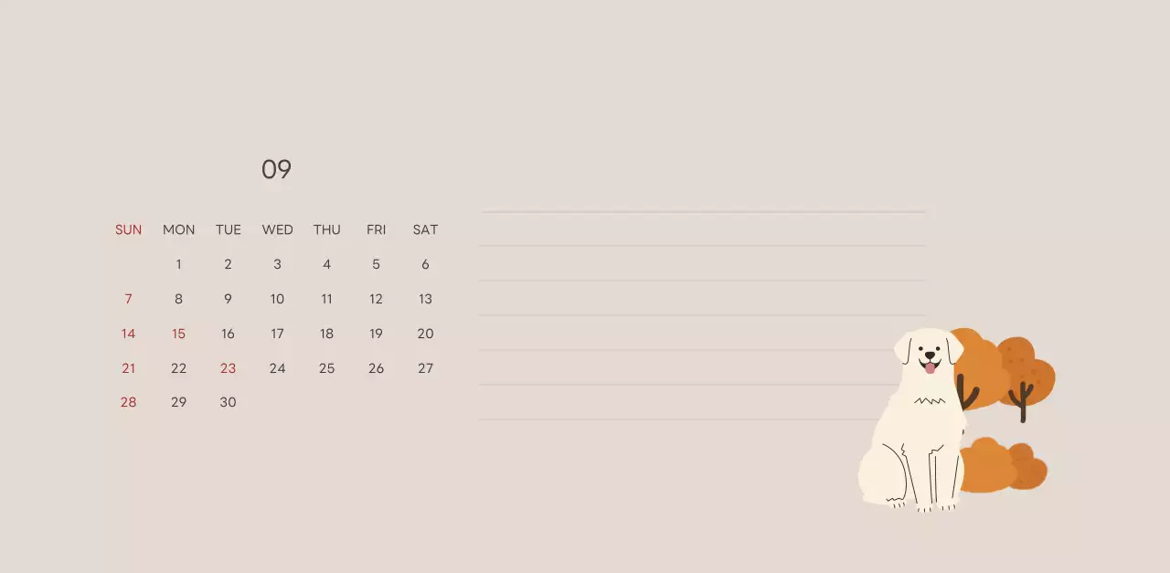 ベージュとグリーンのかわいい2025年子犬の卓上カレンダー
