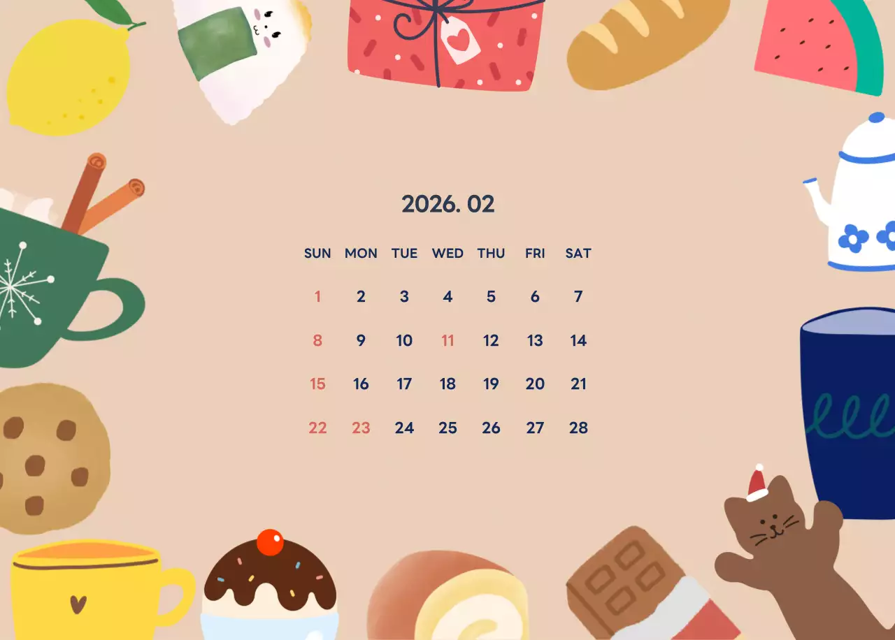 ネイビーブルーとベージュのかわいい2025年カレンダー