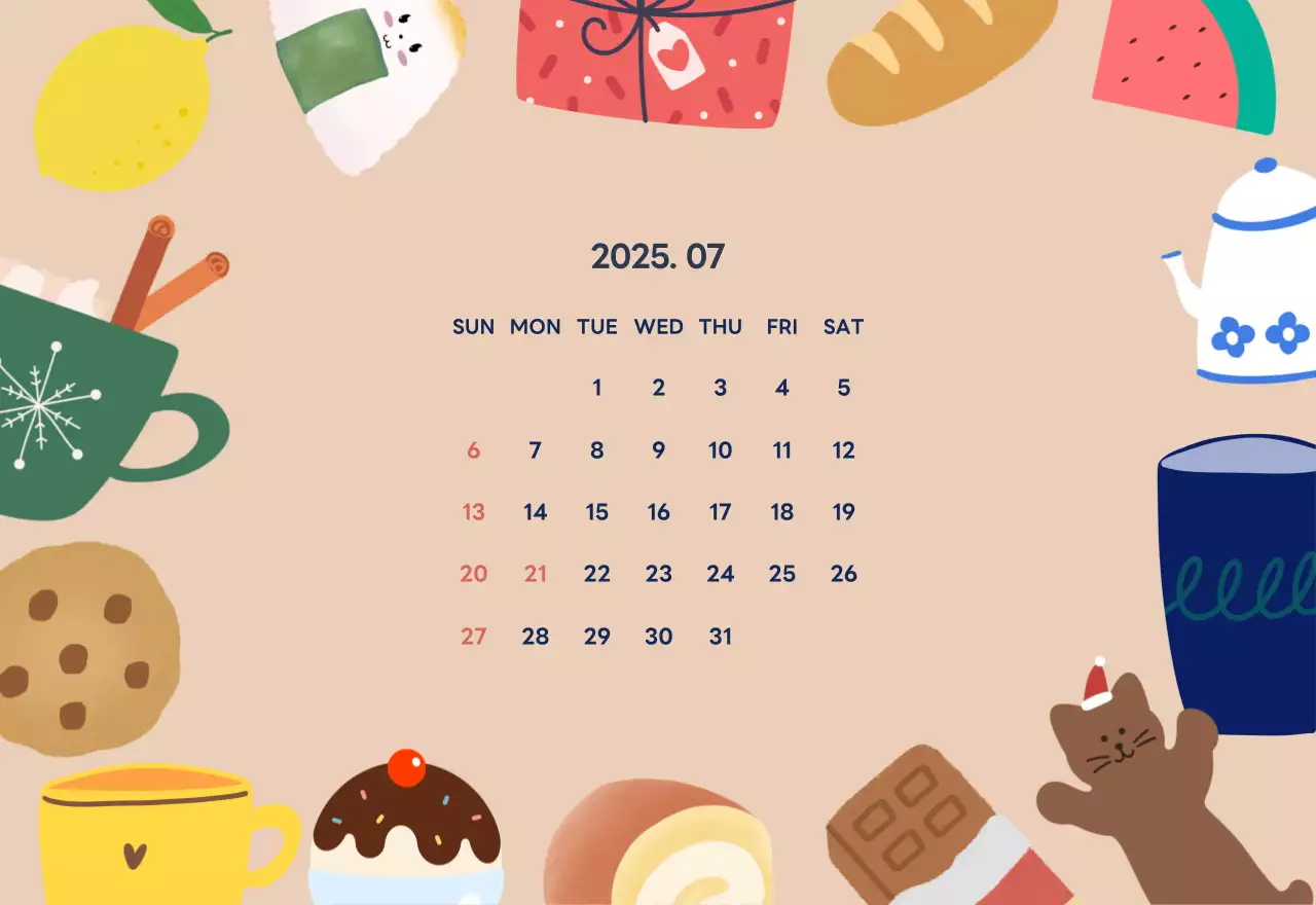 ネイビーブルーとベージュのかわいい2025年卓上カレンダー