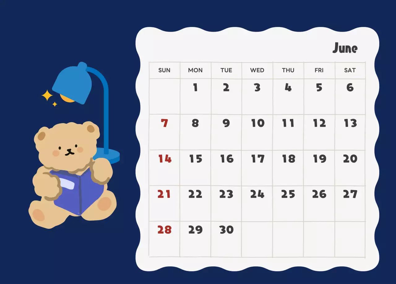 ネイビーブルーとベージュのかわいい2025年カレンダー