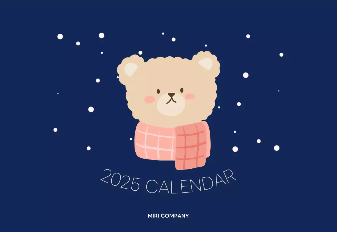 ネイビーブルーとベージュのかわいい2025年卓上カレンダー