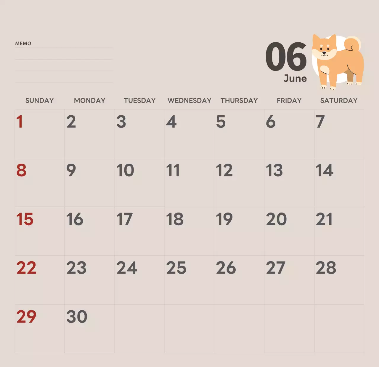 ベージュとグリーンのかわいい2025年子犬の卓上カレンダー