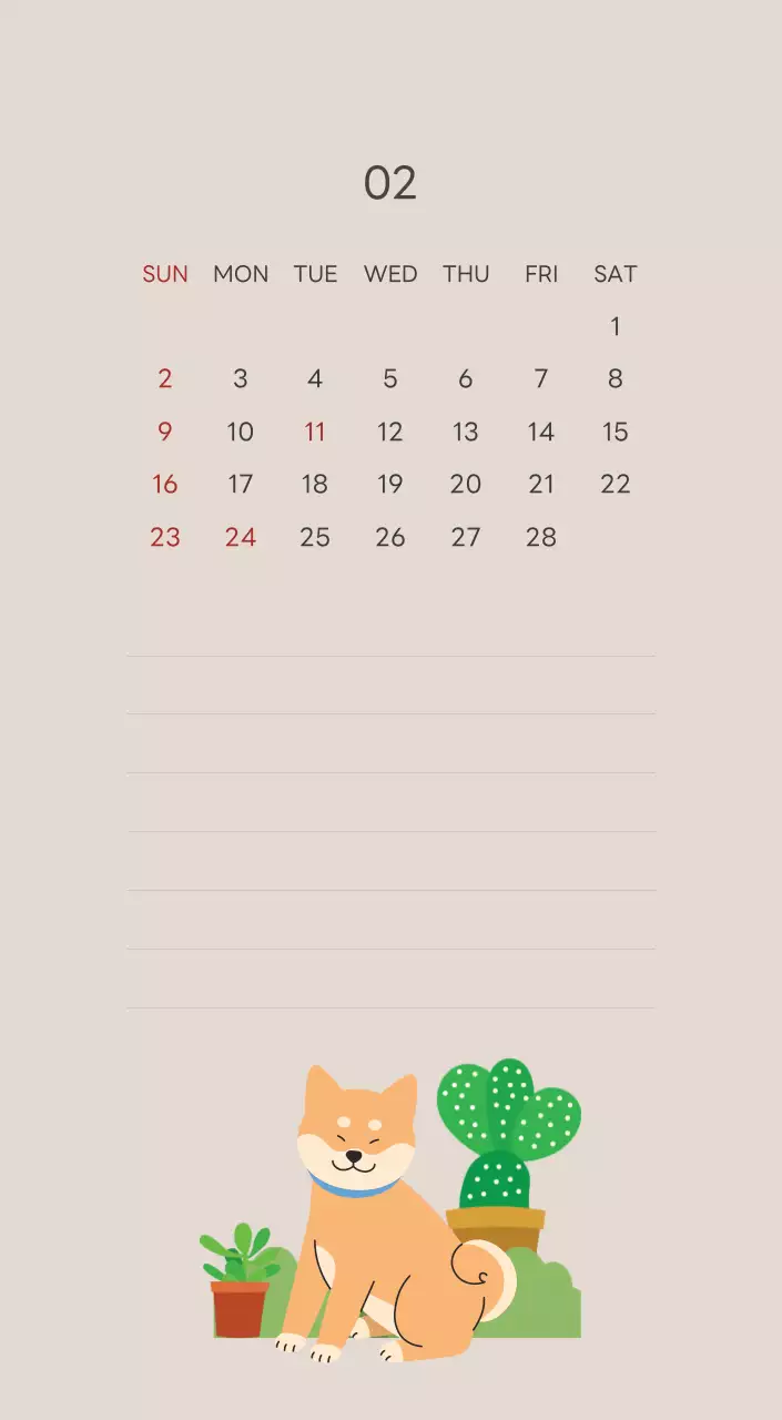 ベージュとグリーンのかわいい2025年の子犬卓上カレンダー