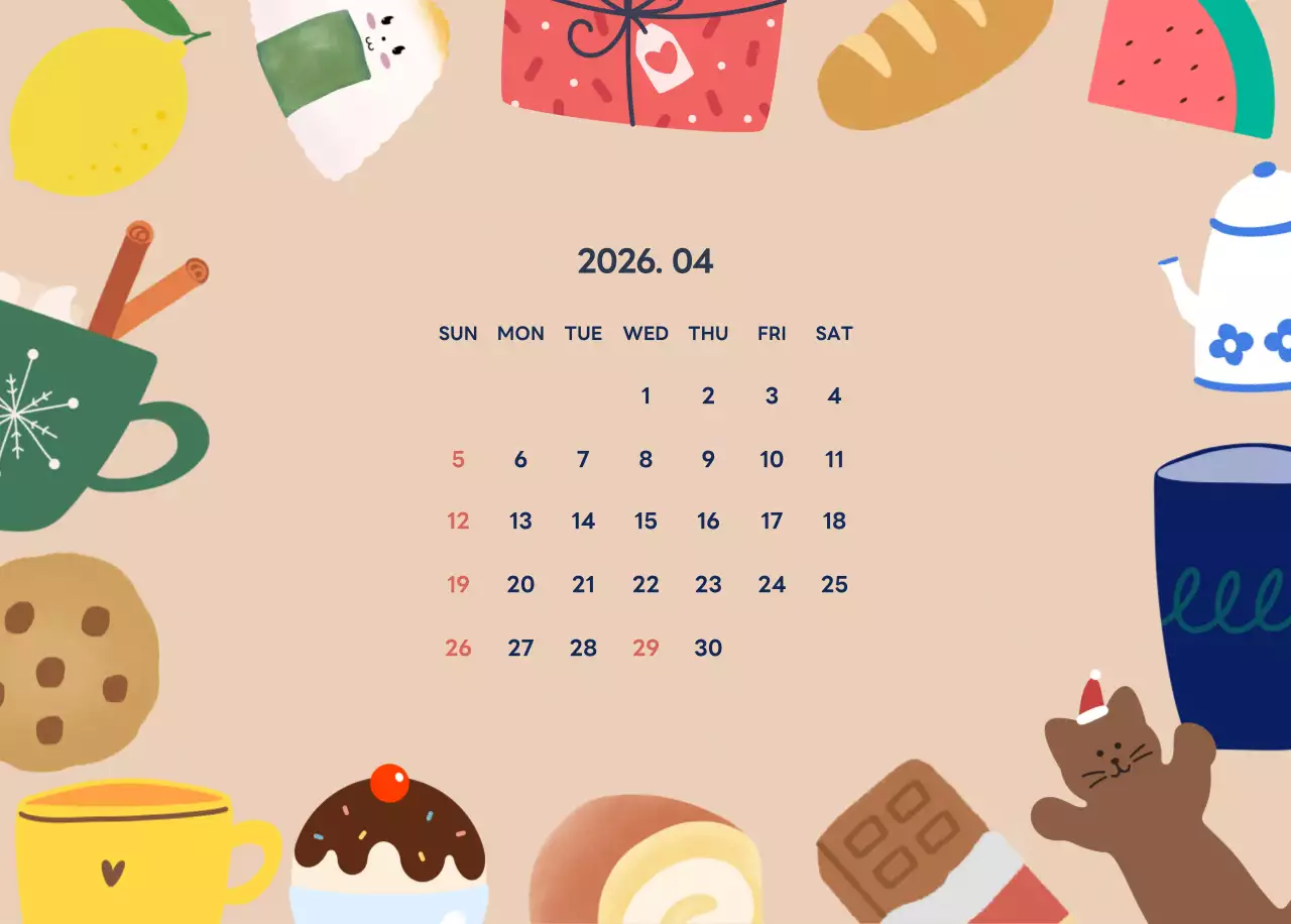 ネイビーブルーとベージュのかわいい2025年カレンダー