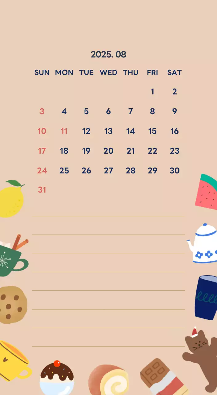 ネイビーブルーとベージュのかわいい2025年卓上カレンダー