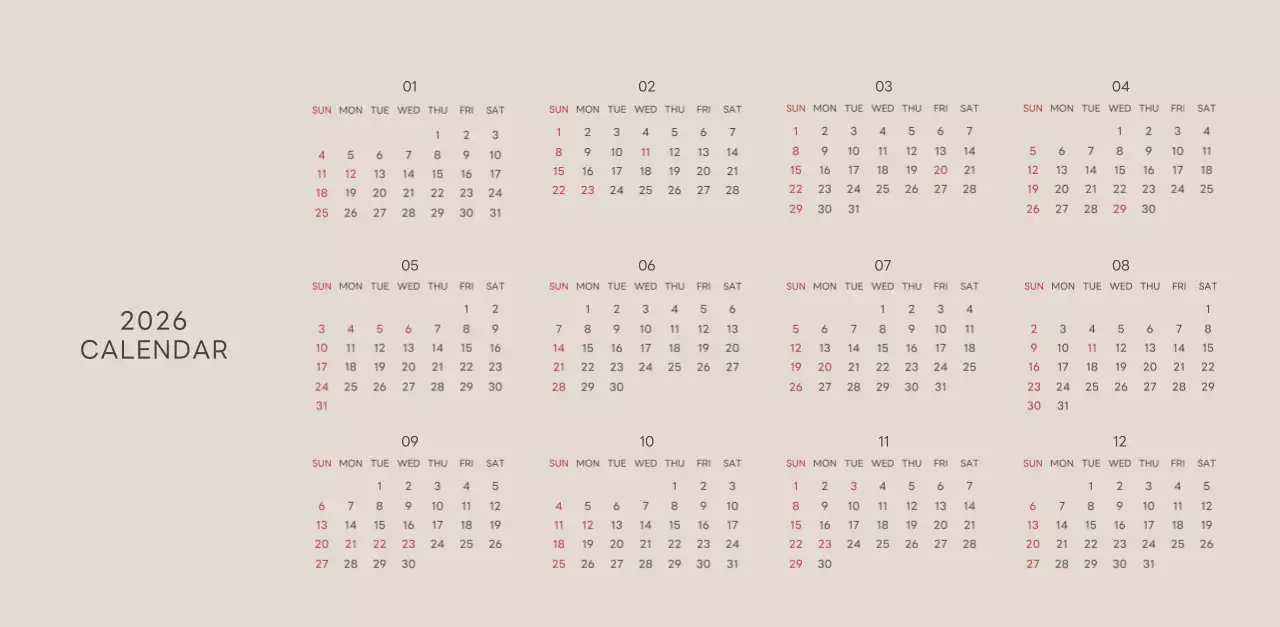 ベージュとグリーンのかわいい2025年子犬の卓上カレンダー