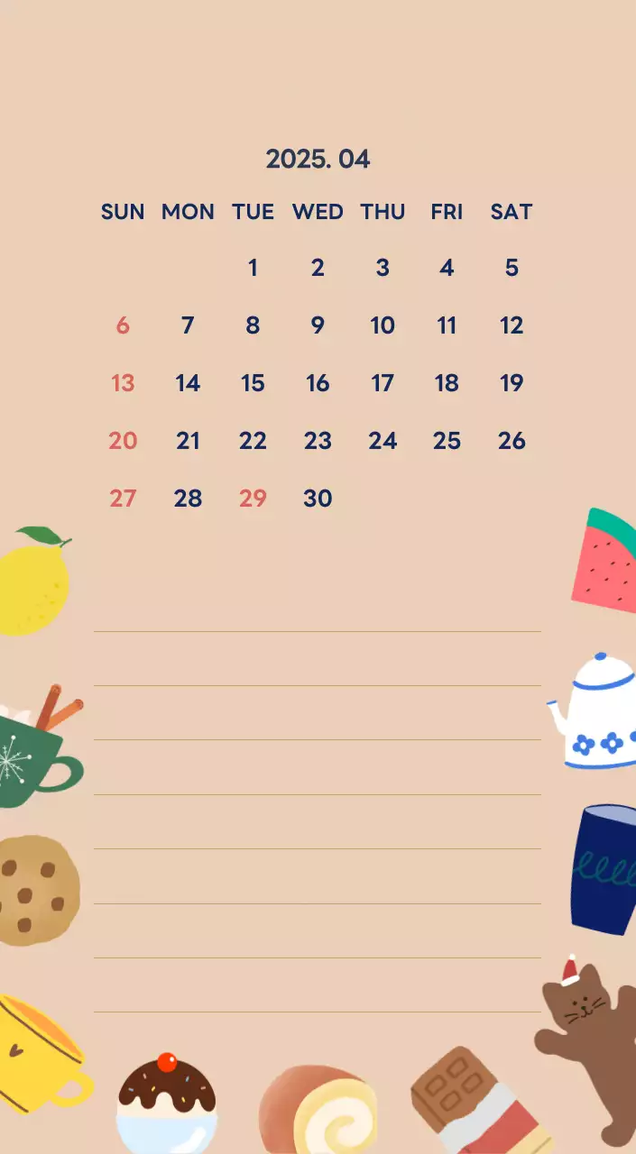 ネイビーブルーとベージュのかわいい2025年卓上カレンダー