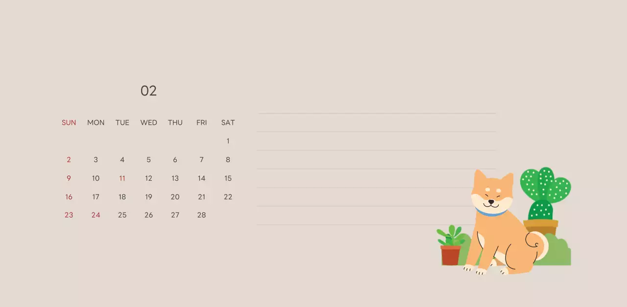 ベージュとグリーンのかわいい2025年子犬の卓上カレンダー