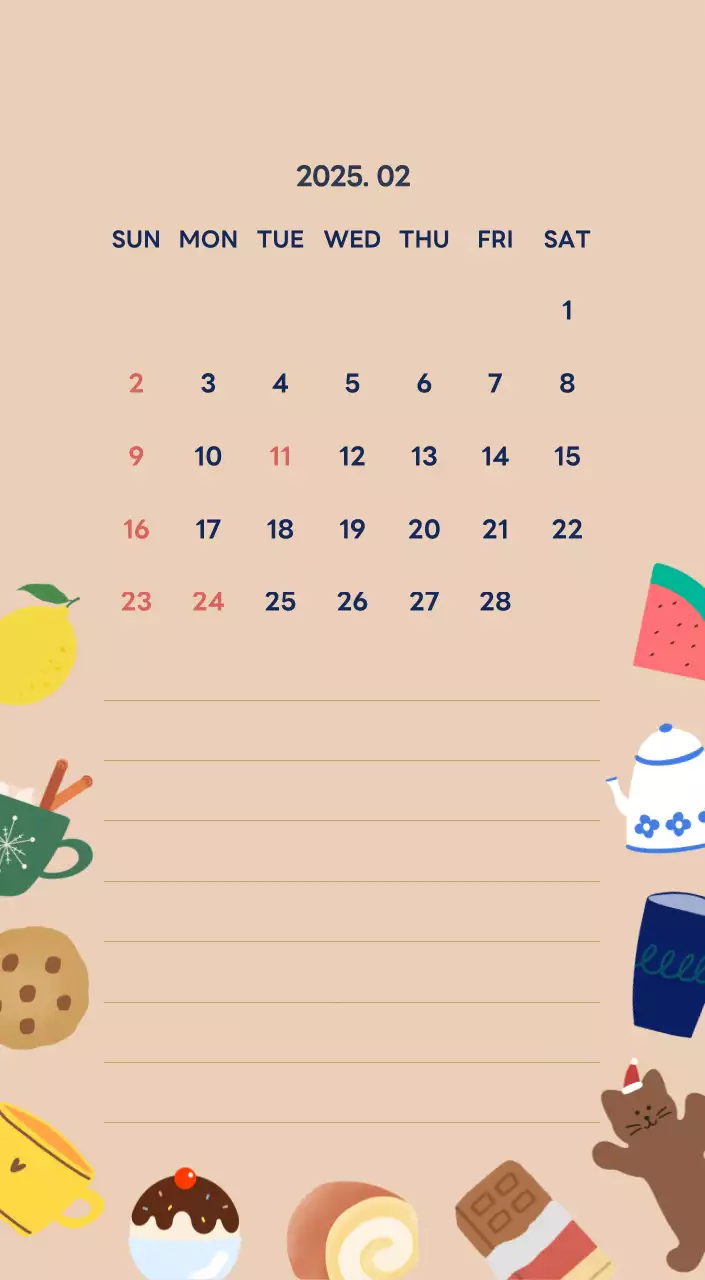 ネイビーブルーとベージュのかわいい2025年卓上カレンダー