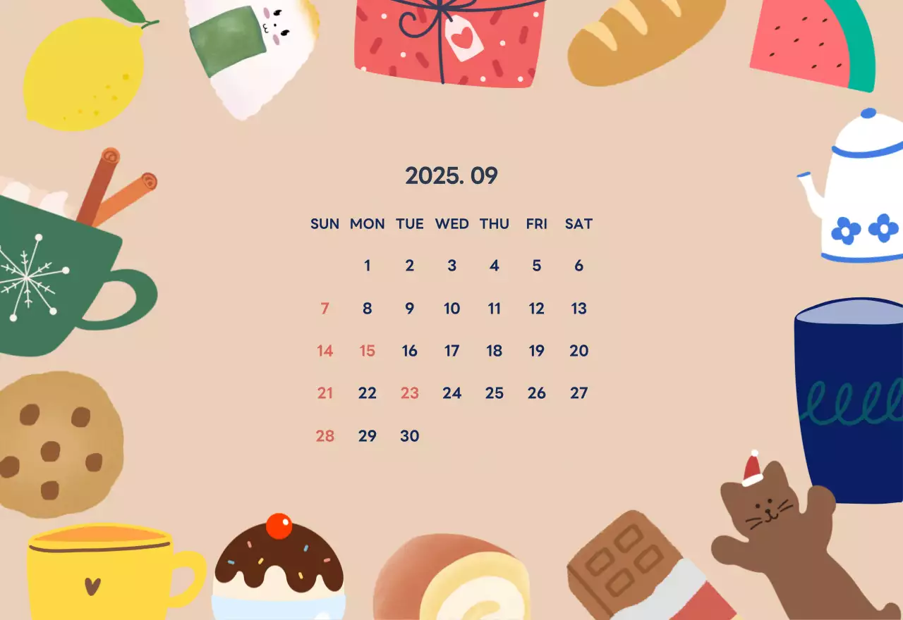 ネイビーブルーとベージュのかわいい2025年卓上カレンダー